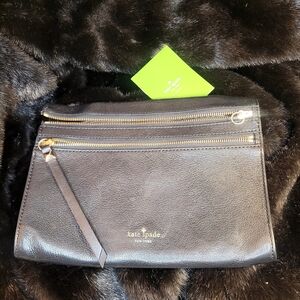 kate spade Black Leather Double-Zip Wristlet with Gold Hardware